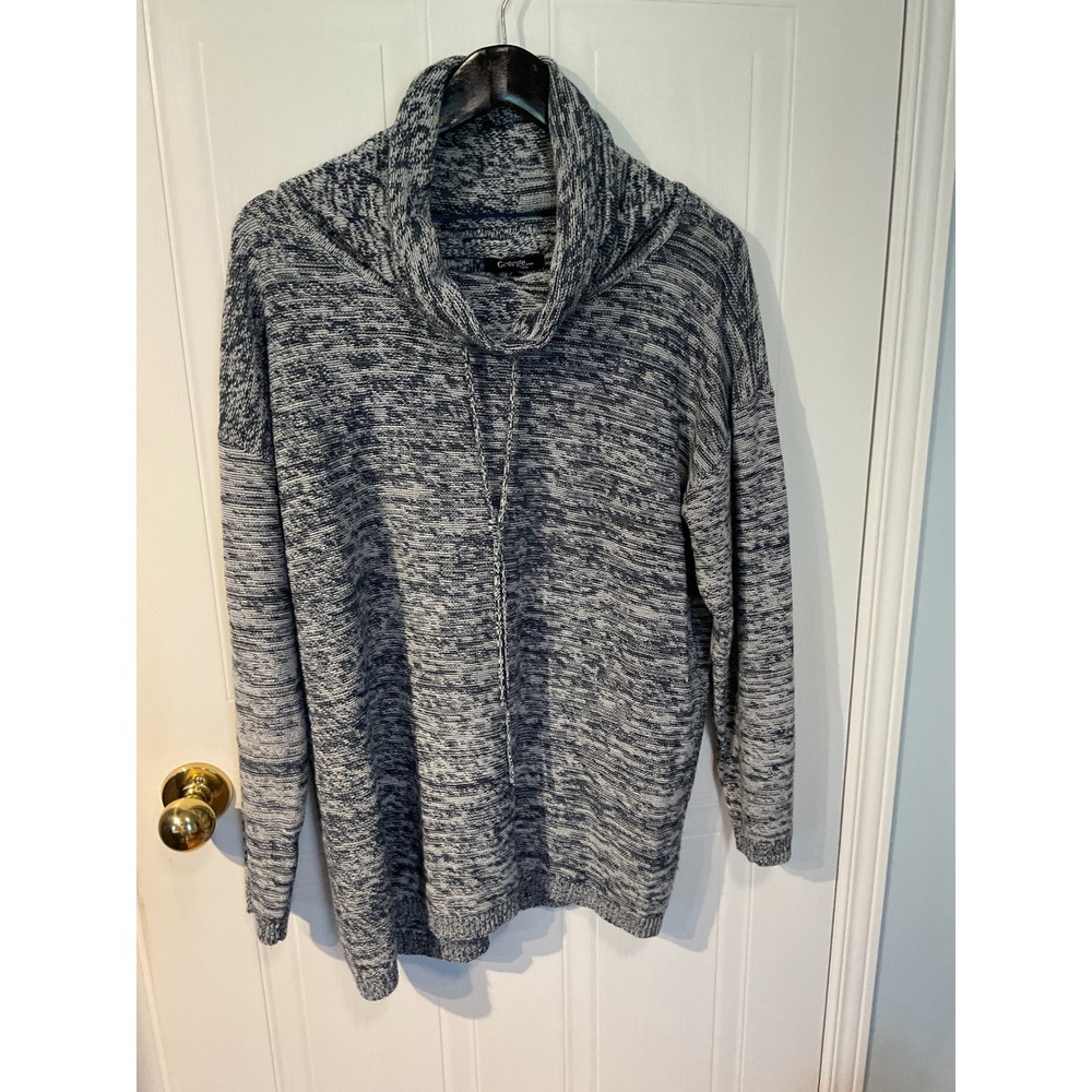George Cowl Neck Sweater Womens 4X Blue Excellent Marled Knit Tunic Pullover